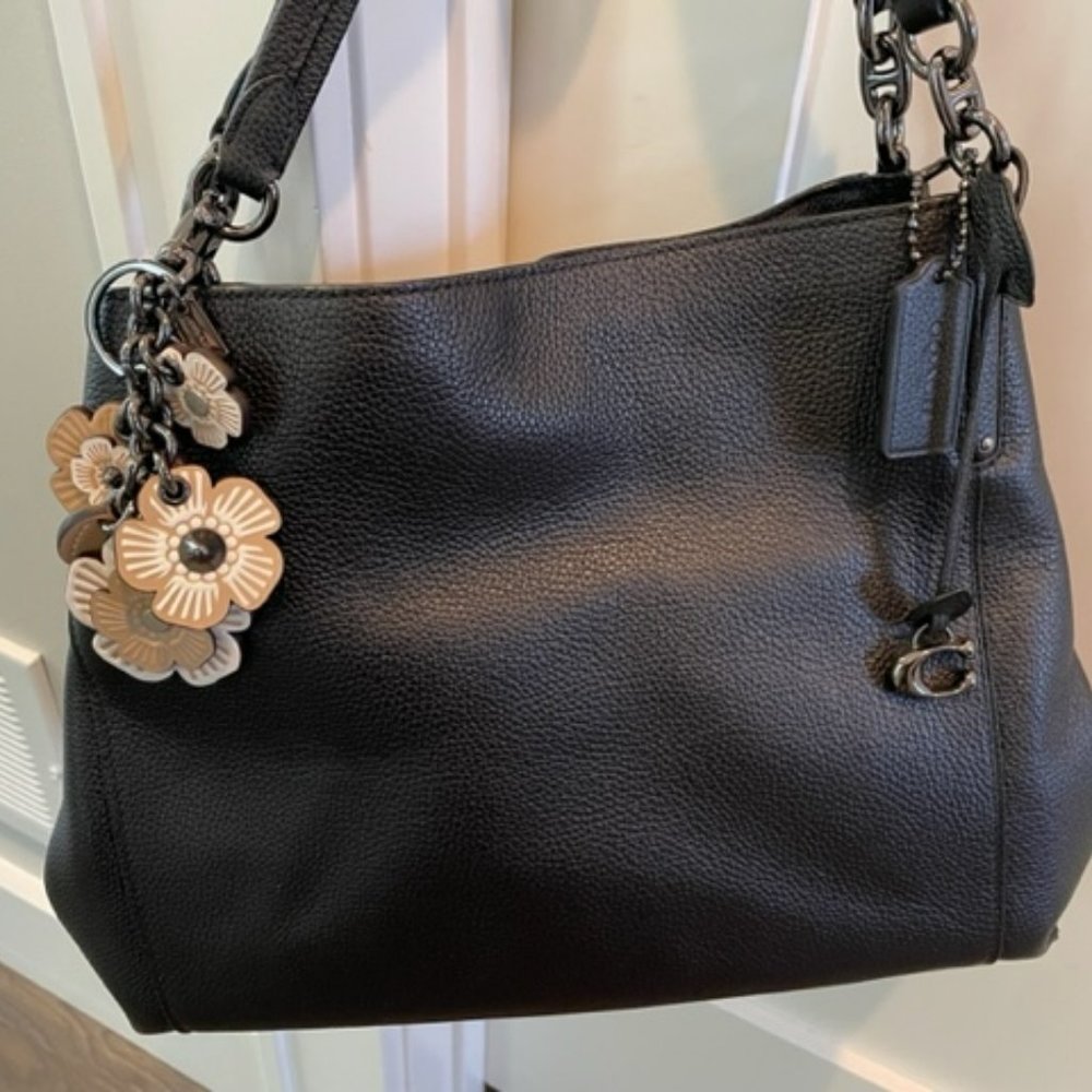COACH Dalton 31 Black Pebble Leather Triple Compartment Shoulder Bag